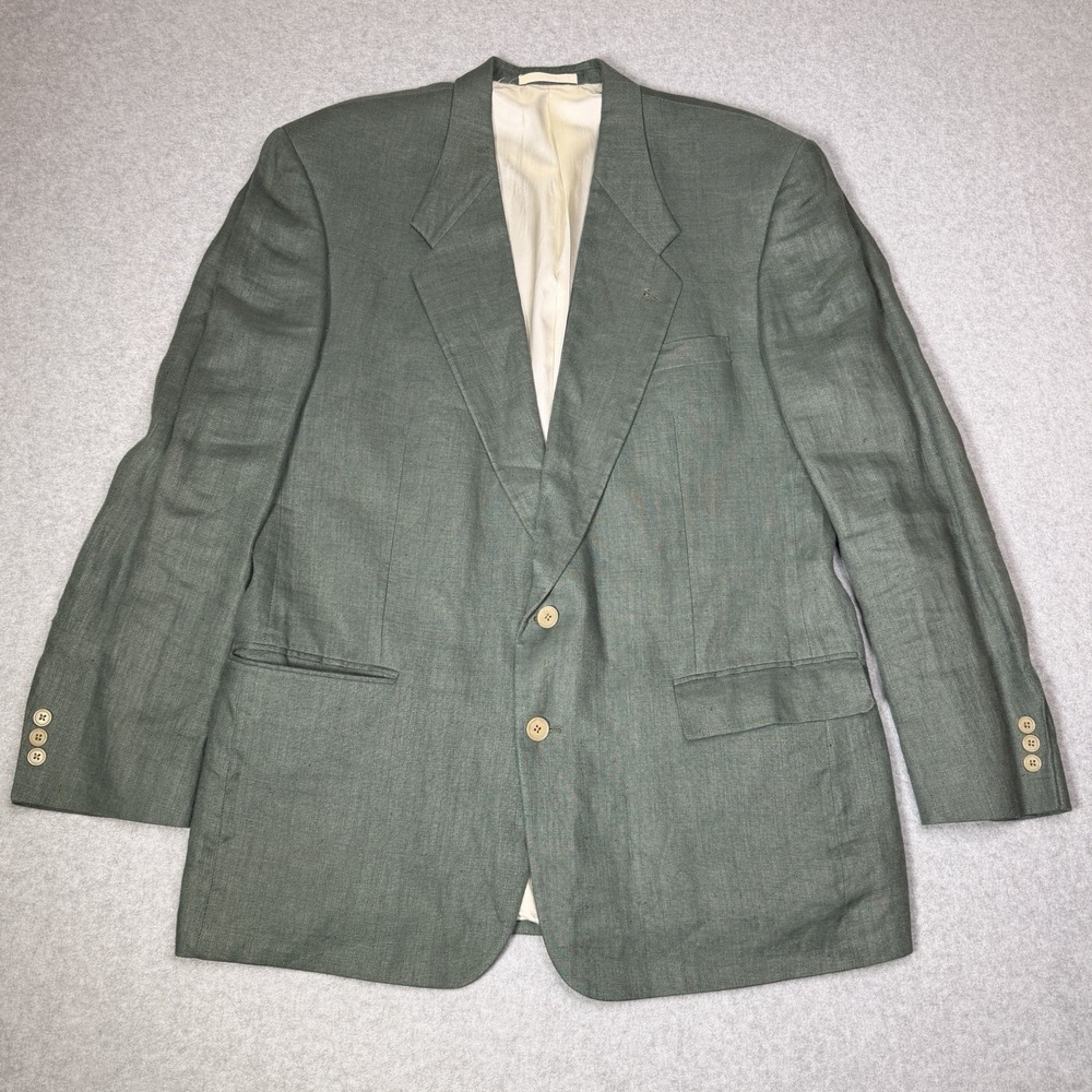 Vintage Givenchy Monsieur Sport Coat Nubby Summer Linen Men's 48 L Solid Green